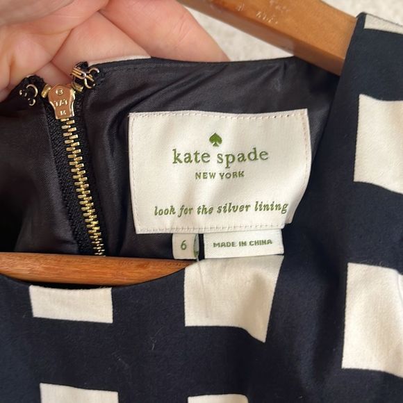 Kate Spade Dress Womens Size 6 Navy Blue and Ivory Windowpane Shift - Picture 4 of 7